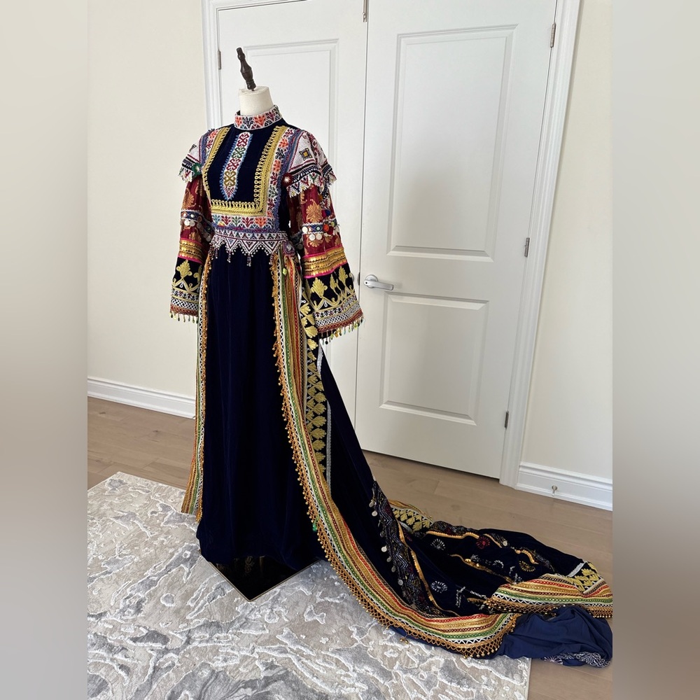 Elegant Multicolor Embroidered Dress Afghan Henna Night Bridal Dress - Picture 7 of 15